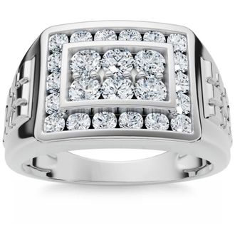 Pompeii3 1 Ct Mens Diamond Cluster Nugget Detail Ring in 10k White Gold