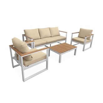Sweeek Conjunto de muebles de jard&iacute;n en madera y aluminio, 5 plazas, blanco