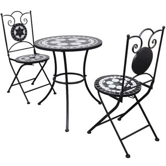 Berkfield Home 3 Piece Bistro Set Ceramic Tile Black & White