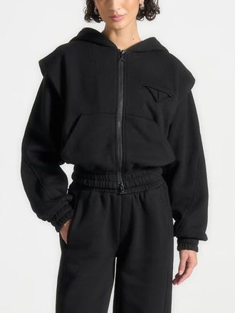 Mani&egrave;re De Voir Louna Wide Shoulder Zip Through Hoodie in Black at Nordstrom, Size 10