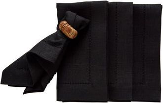 Solino Home Linen Dinner Napkins Set of 4, 20 x 20 Inch for Dining Table, Holiday and Everyday Table Decor - Medium Weight Hemstitch in Black at