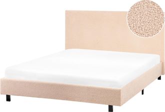 Beliani Cama Con Cabecero Peque&ntilde;a Moderna De Boucl&eacute; 120 X 200 Cm Con Colch&oacute;n Beige Albi