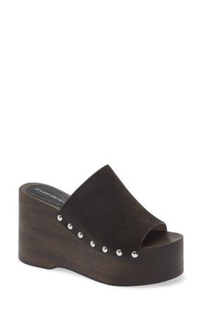 Stuart Weitzman Kate Studded Wedge Platform Slide Sandal in Shadow at Nordstrom, Size 5.5