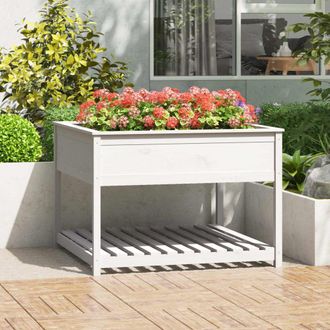 vidaXL Vidaxl - Jardinera De Estante Madera Maciza Pino Blanca 111,5x111,5x81cm
