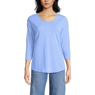 Lands End 3/4 Sleeve Lightweight Jersey U-Neck Tunic in Clear Blue Sky Thin Stripe at Nordstrom, Size X-Large P