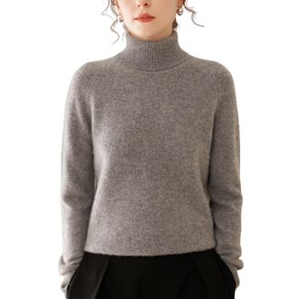 Dissa Women Cashmere Jumper Grey Roll Neck Knitted Jumper Long Sleeve Relaxed Cashmere&Wool Thick Plain Ladies Sweater,UK 16,MH560