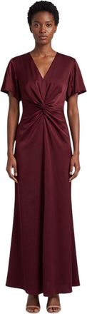 Victoria Beckham Maroon V Neck Midi Dress
