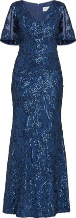 Gina Bacconi Womens Jeselle Long A-Line Sequin Dress - Navy - Size 12 UK