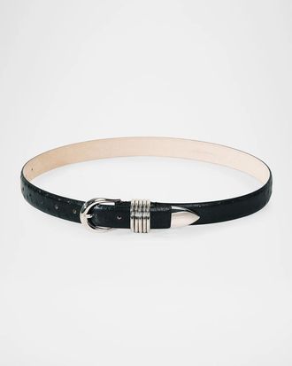 D&eacute;hanche Hollyhock Ostrich-Embossed Leather Belt