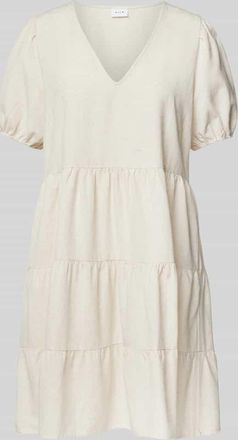 Vila Tailliertes Minikleid aus Viskose-Mix mit Leinen-Anteil Modell PRISILLA in Beige, Gr&ouml;&szlig;e 34