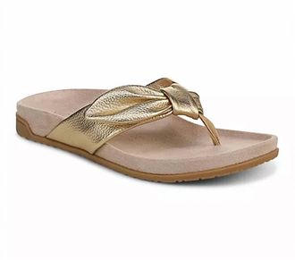 Vionic Womens Eva Thong Sandals In Gold Leather