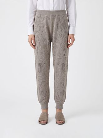 Brunello Cucinelli Pantaloni straight in cotone e lino con paillettes
