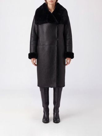 Toteme Double-Breasted Long Lamb Shearling Coat with Sailor Collar