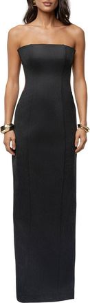 JLUXLABEL Madioson Sheer Inset Faux Suede Column Gown in Black at Nordstrom, Size X-Large