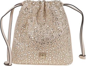 Pinko Textured Rhinestone-Embellished Drawstring Bag