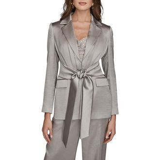DKNY Metallic Tie Front Blazer in Vapor at Nordstrom, Size 14