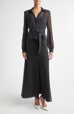 St. John Polka Dot Long Sleeve Silk Shirtdress in Black /Ecru Multi at Nordstrom, Size 14