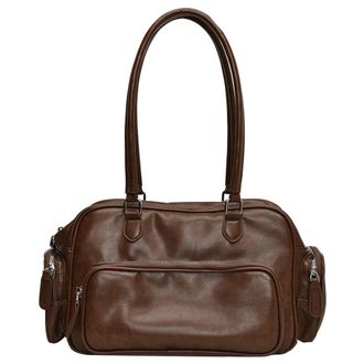 Generic Shoulder Bag for Women with Multi-Pockets Tote Bag PU Leather with Zipper Hobo Bag Solid Color Handbag for Work Travel (Brown)