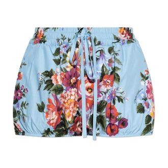 Dolce & Gabbana Short Shorts, female, Blue, Size: XS Flower Bouquet-Print Cotton Poplin Culotte