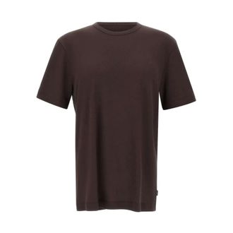 HUGO BOSS Hugo, T-Shirts, male, Brown, Size: 3XL Cotton-linen T-shirt
