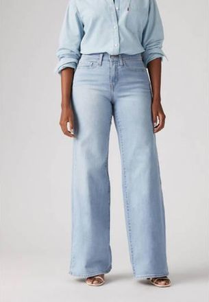 Levi's 318 shaping mid waist wide leg jeans light blue denim