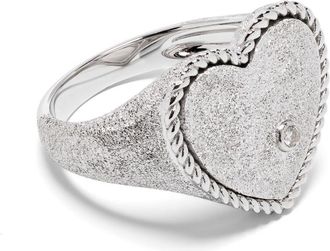 Yvonne Léon 9K White Gold Chevalière Coeur Pailletée Signet Ring - Womens - 9kt White Gold/Diamond