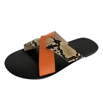 Generic Flat Sandals For Women Cross Strap Sandals Snakeskin Strap Sandal Lightweight Beach Sandal Casual Vacation Shoes Summer Open Toe Shoe Stylish Leather 