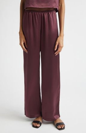Leset Barb Wide Leg Satin Pants in Malbec at Nordstrom, Size X-Large