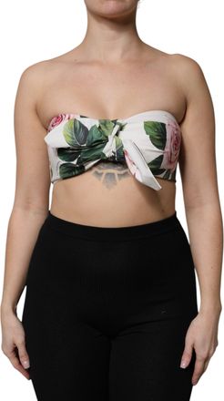 Dolce & Gabbana Womens White Floral Print Cropped Bustier Corset Top Cotton