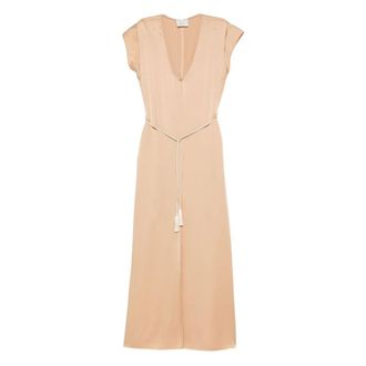 Forte_Forte V-neck Tie Tassel Maxi Jurk - Dames - Maxi kleedjes - Beige - M - Kleedjes