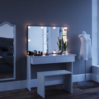 Vicco Tocador Azur, Blanco, 120 Cm Con Iluminaci&oacute;n Led Y Banco