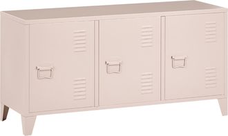 Beliani Aparador Moderno Industrial De Acero 3 Puertas Con Estantes Ajustables Beige Cardiff