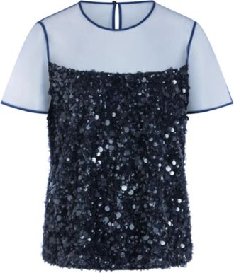 Marc Cain Blouse met korte mouwen - Dames - Blouses - Blauw - S - Pailletten - Overhemden
