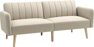 HOMCOM Homcom Sof&aacute; Cama De 2 Plazas Sof&aacute; Cama Plegable Tapizado En Lino Con Respaldo Ajustable En 3 Niveles Reposabrazos Desmontables 173x75x73 Cm Beige