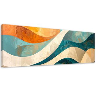 Feeby Cuadro Sobre Lienzo, Abstracci&oacute;n L&iacute;neas Formas Beige Turquesa, 120x40
