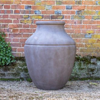 PRIMROSE Brown Cement Round Garden Plant Vase Designed Planter 90cm in Black