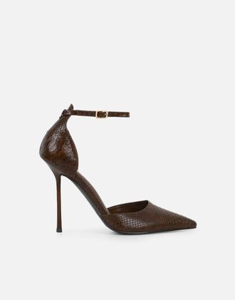 Simmi London Simmi London Marinah d&eacute;collet&eacute; con tacco effetto serpente in PU marrone