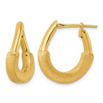 Diamond2Deal 14K Yellow Gold Polished and Satin Wave Hoop Earrings