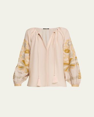 Kobi Halperin Addie Embroidered Cotton-Silk Blouse