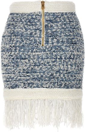 Balmain Fringed Tweed Skirt - Navy