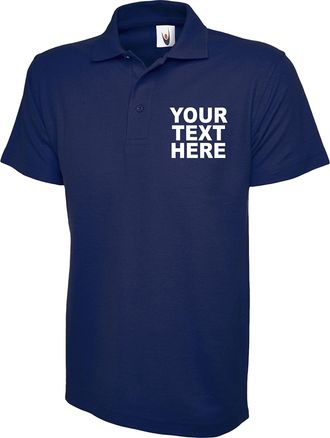 Generic Personalised Embroidered Polo Shirt, Customised Boys Girls Adults Novelty Workwear Uniform Staff Gift Tee Top (French Navy, L, l)