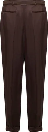 Saint Laurent Mens Trousers Slim-Fit Silk Satin Chocolate Brown