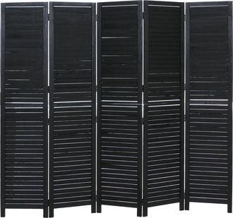Hhg [nunca Usado] Biombo Hhg-514b, Separador De Ambientes, Mampara De Protecci&oacute;n Visual, Madera De Paulownia De Estilo Vintage, 180 X 200 Cm, Negro