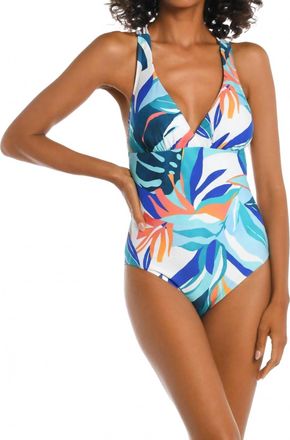 La Blanca Coastal Palm Criss-Cross Back One Piece Swimsuit In Multi