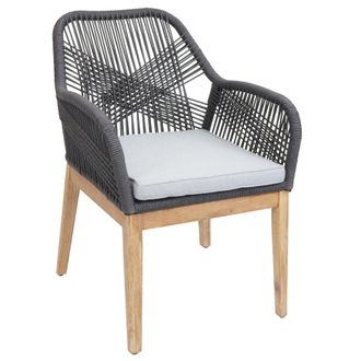 Hhg Hhg - Nunca Usado] Silla De Jard&iacute;n 678b, Sill&oacute;n De Exterior, Mimbre De Cuerda Resistente A La Intemperie Madera De Cuerda Acacia, Gris Oscuro Coj&iacute;n Gr