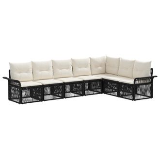 vidaXL Conjunto De Sof&aacute;s De Jard&iacute;n 7 Uds. 7 Plaza Negro Vidaxl