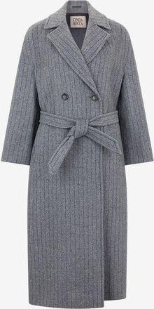 Cinzia Rocca Langer zweireihiger Nadelstreifen-Mantel mit G&uuml;rtel