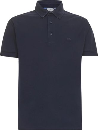 Etro Blauw poloshirt met geborduurd logo - Heren - Polos - Blauw - S - Katoen - Tops