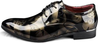 Generic Oxford Shoes for Men Lace Up Brogue Floral Round Toe Derby Shoes Vegan Leather Low Top Non Slip Rubber Sole Slip Resistant Prom(Gold,10.5 UK)