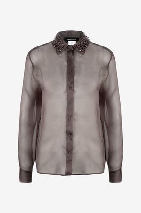 Fabiana Filippi Seidenorganzahemd mit besticktem Kragen Galaxie